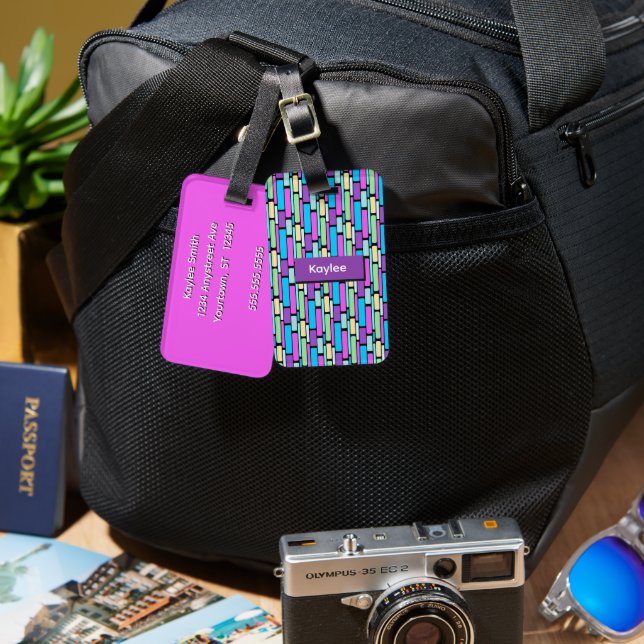Brightly Coloured Retro Blocks Luggage Tag (Front & Back)