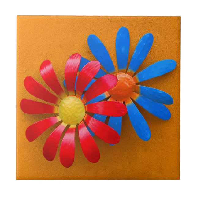 Brightly Coloured Sunflower Decoration Ceramic Tile (Front)