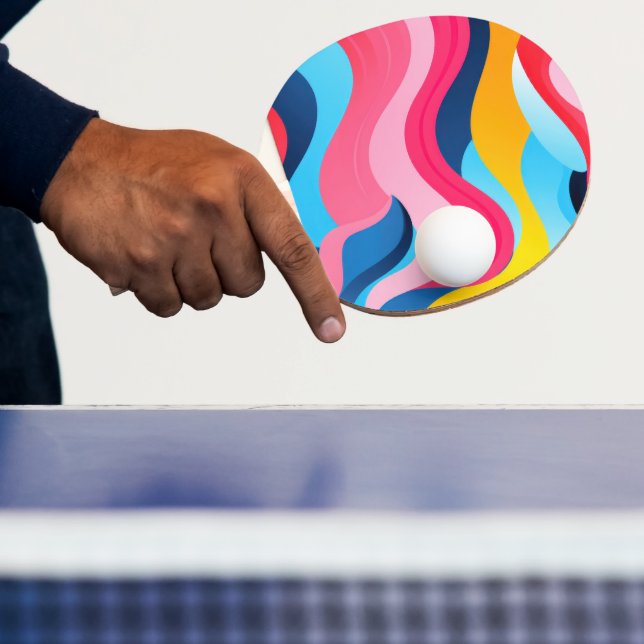 Brightly coloured wavy lines background ping pong paddle (Insitu)