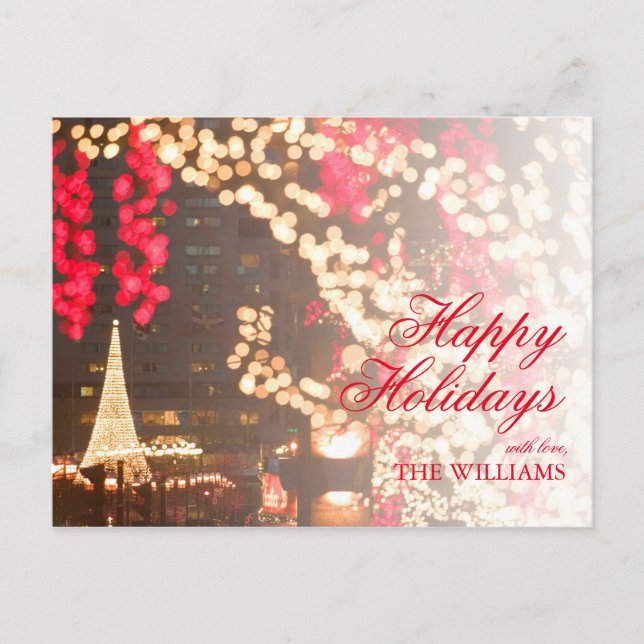 Brightly Lit Christmas Tree in Downtown Montreal Holiday Postcard (Front)