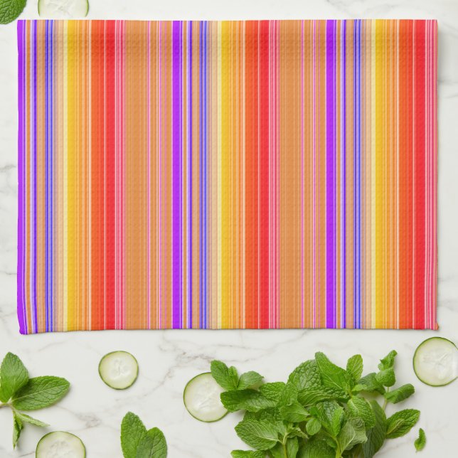 Brightly Multicolored Stripes Tea Towel (Folded)