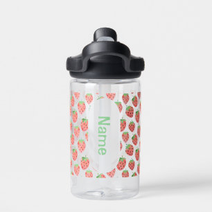 Brightly Pink & Red Strawberry Kids Personalised  Water Bottle