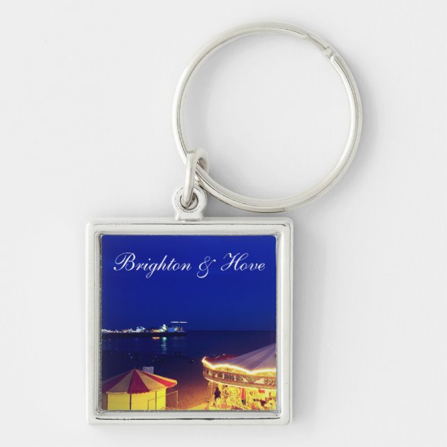 Brighton and Hove Beach at Night time Key Ring (Front)