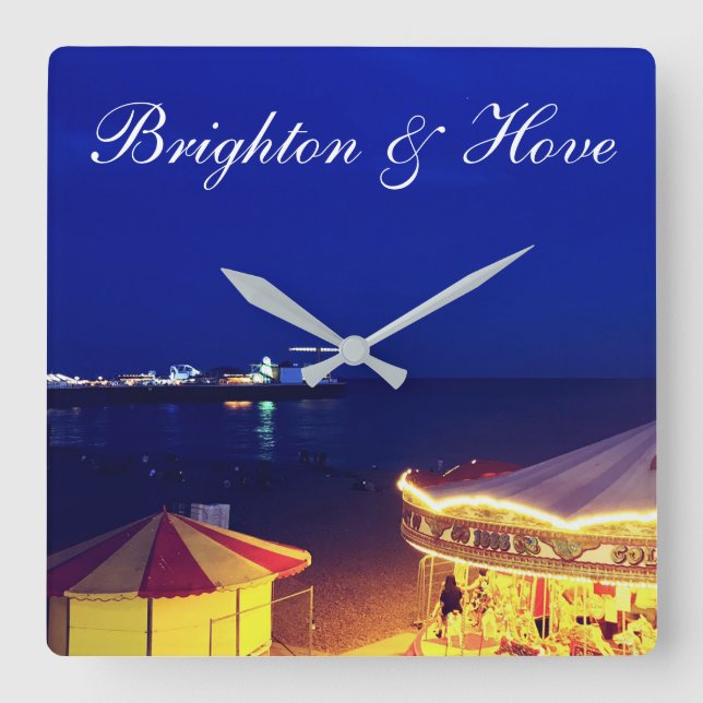 Brighton and Hove Beach at Night time Square Wall Clock (Front)