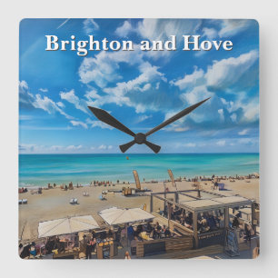 Brighton and Hove Beach Painting Square Wall Clock