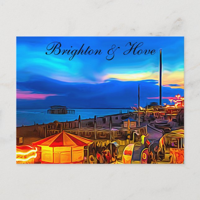 Brighton and Hove Beach & Sunset Digital Painting Postcard (Front)