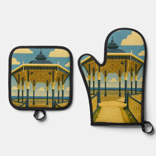 Brighton Bandstand – Coastal Architecture Art Oven Mitt & Pot Holder Set (Front)