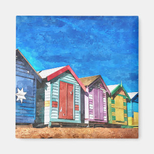 Brighton Bathing Boxes Watercolor Painting Magnet
