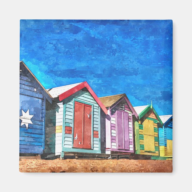 Brighton Bathing Boxes Watercolor Painting Magnet (Front)