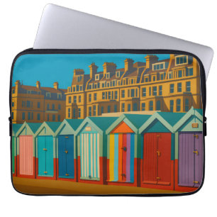 Brighton Beach Huts – Colourful Seaside Print Laptop Sleeve