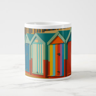 Brighton Beach Huts – Colourful Seaside Print Large Coffee Mug