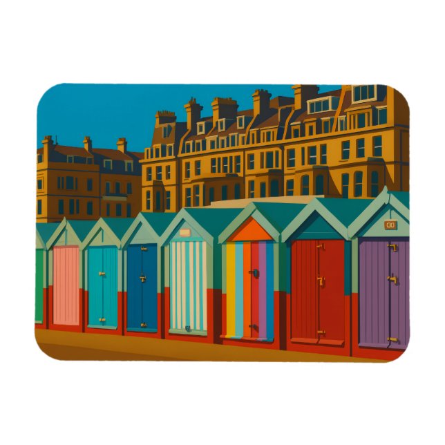 Brighton Beach Huts – Colourful Seaside Print Magnet (Horizontal)
