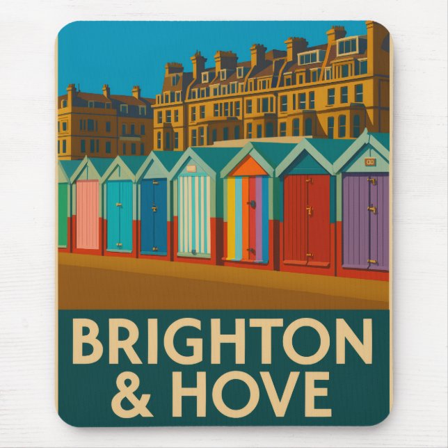 Brighton Beach Huts – Colourful Seaside Print Mouse Pad (Front)