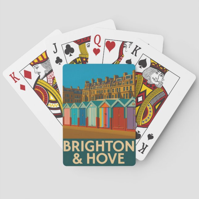 Brighton Beach Huts – Colourful Seaside Print Playing Cards (Back)