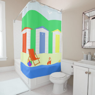 brighton beach huts england seaside coast shower curtain