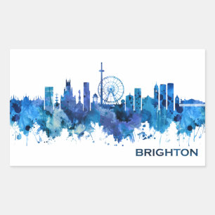 Brighton England Skyline Blue Rectangular Sticker