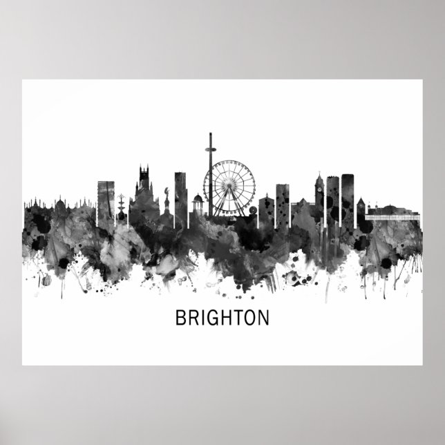 Brighton England Skyline BW Poster (Front)