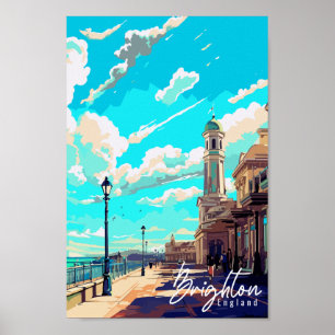 Brighton England vintage travel place illustration Poster