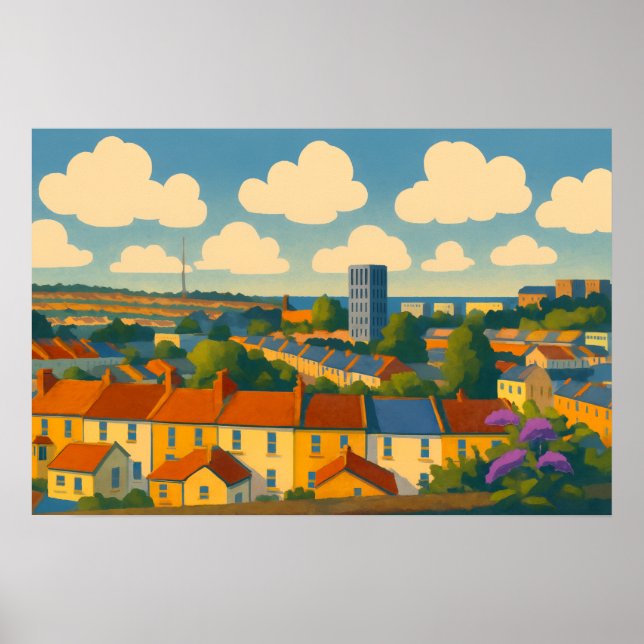 Brighton & Hove Rooftops – Whimsical Townscape Poster (Front)
