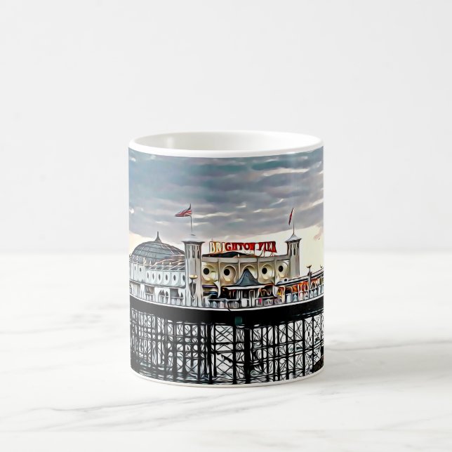 Brighton Pier & Cloudy Sky Digital Painting  Coffee Mug (Center)