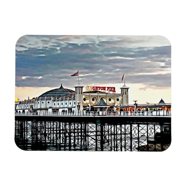 Brighton Pier & Cloudy Sky Digital Painting Magnet (Horizontal)