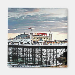 Brighton Pier & Cloudy Sky Digital Painting Magnet