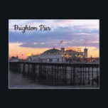 Brighton Pier in Evening Photo Postcard<br><div class="desc">Photo taken of a sunset behind Brighton Pier along Brighton Seafront,  taken in the summer time</div>