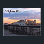 Brighton Pier in Evening Photo Postcard<br><div class="desc">Photo taken of a sunset behind Brighton Pier along Brighton Seafront,  taken in the summer time</div>