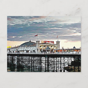Brighton Pier & Sunset Digital Painting Postcard