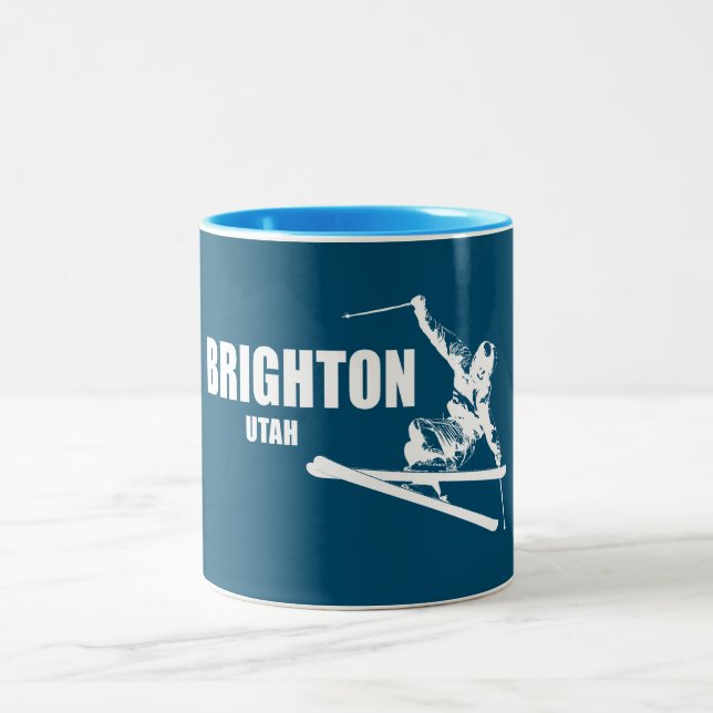 Brighton Resort Utah Skier Two-Tone Coffee Mug (Center)