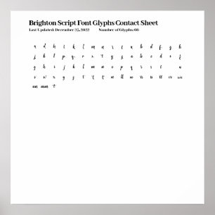 Brighton Script Font Glyphs Contact Sheet Poster
