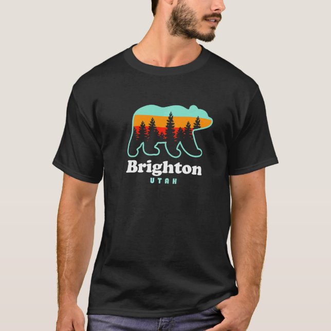 Brighton Utah Town Summer Bear Skiing Vacation T-Shirt (Front)