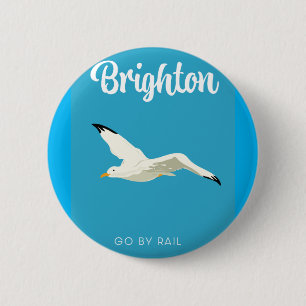 Brighton vintage travel art canvas print 6 cm round badge