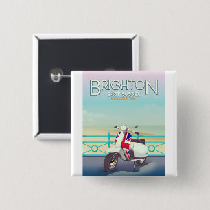 Brighton Vintage union jack scooter travel poster 15 Cm Square Badge