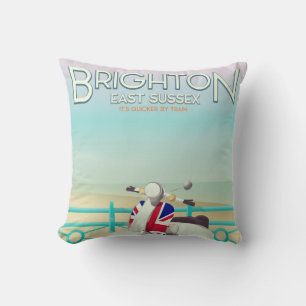 Brighton Vintage union jack scooter travel poster Cushion