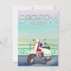Brighton Vintage union jack scooter travel poster Invitation