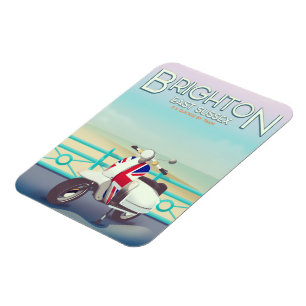 Brighton Vintage union jack scooter travel poster Magnet