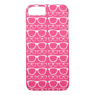 BrightPink and White Hipster Retro Glasses Pattern iPhone 8/7 Case