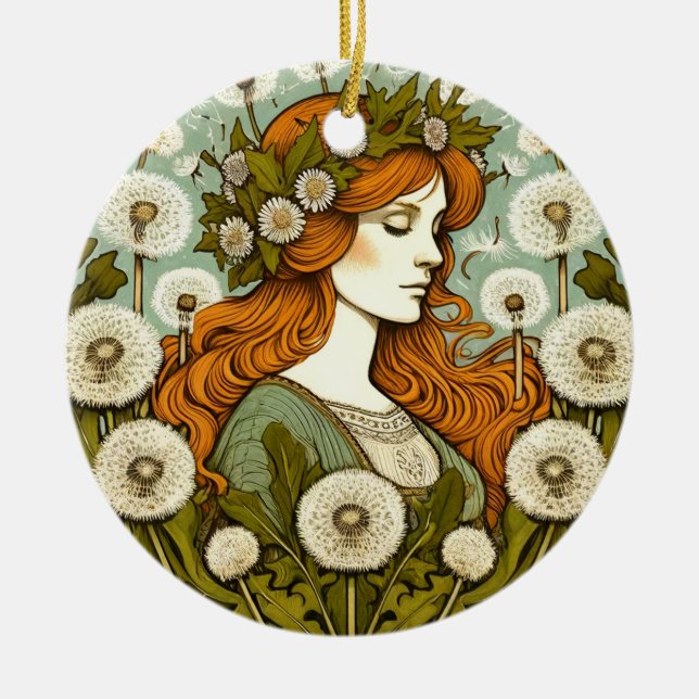 Brigid Goddess Dandelion                           Ceramic Ornament (Front)
