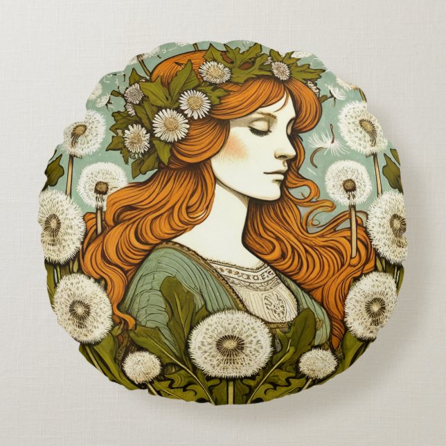 Brigid Goddess Dandelion                           Round Cushion (Front)