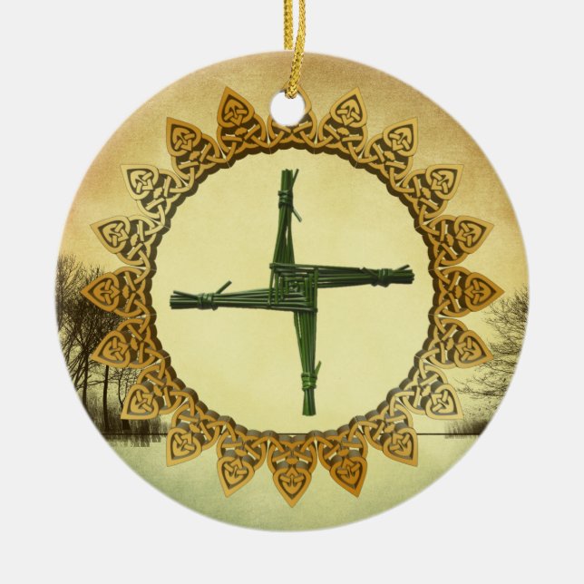 Brigid's Cross Imbolc Pagan Wiccan Altar Holiday Ceramic Ornament (Front)