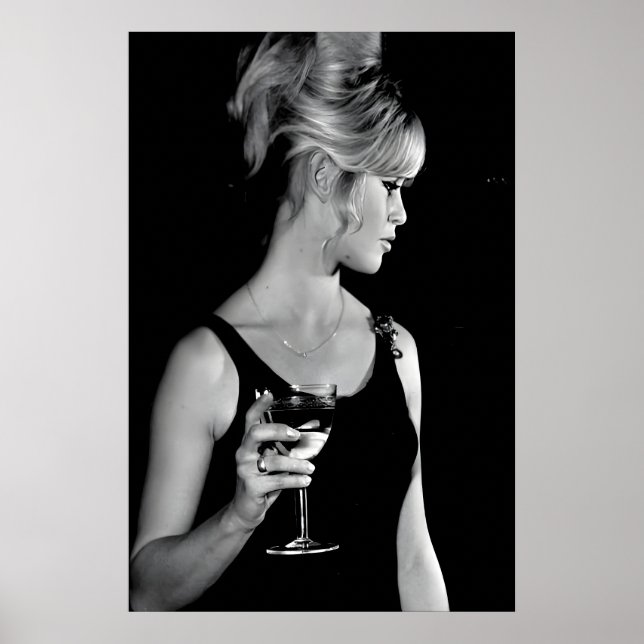 Brigitte Bardot Print, Woman Drinking Wine Poster (Front)