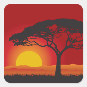 Briliiant Red Sunset Under The Bonsai Tree Square Sticker