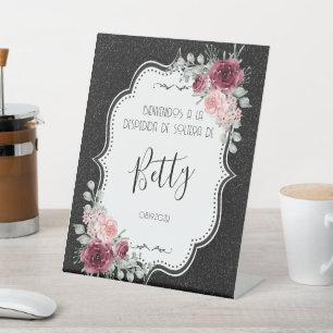 Brillantina Negra y Rosas Signo de pedestal Sign