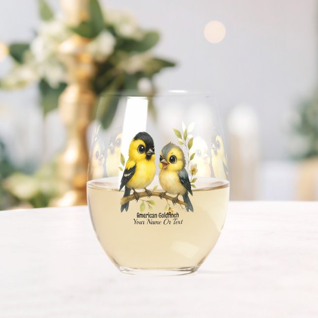 Brilliant American Goldfinch Stemless Wine Glass (Insitu (Wedding))