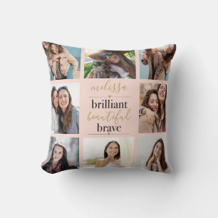 Brilliant Beautiful Brave 8 Photo Blush Pink Cushion