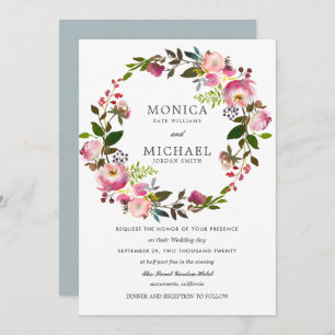 Brilliant  Bloom   Elegant Floral Wreath  wedding Invitation