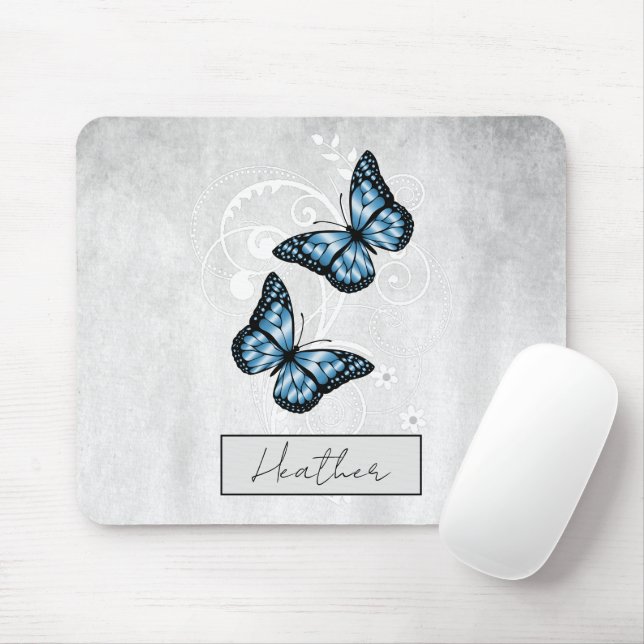 Brilliant Blue Butterflies Mouse Pad (With Mouse)