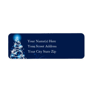 Brilliant Blue Christmas Tree Return Address Label