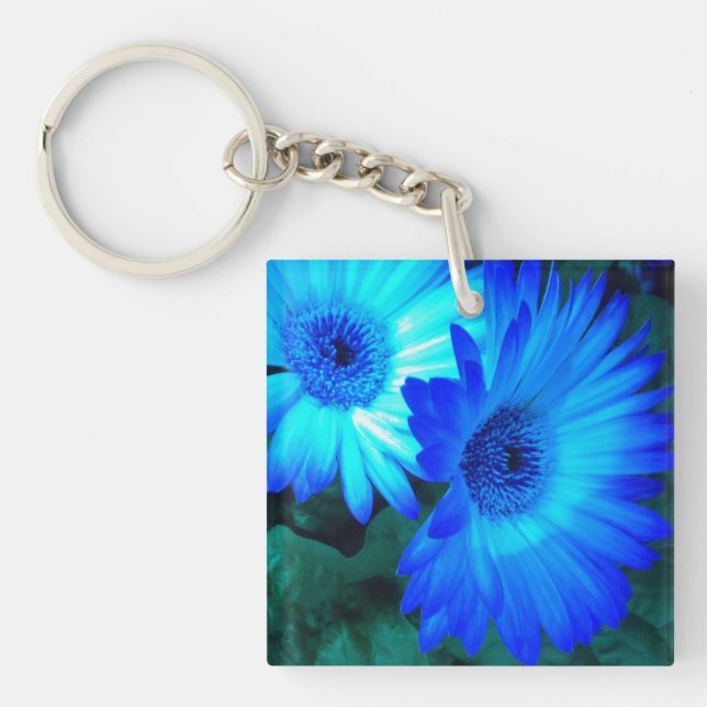 Brilliant Blue Daisies Key Ring (Front)